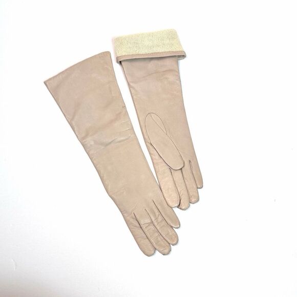 Bloomingdale's Long Leather Gloves Wool Lining Hazelnut Beige Vintage France 65